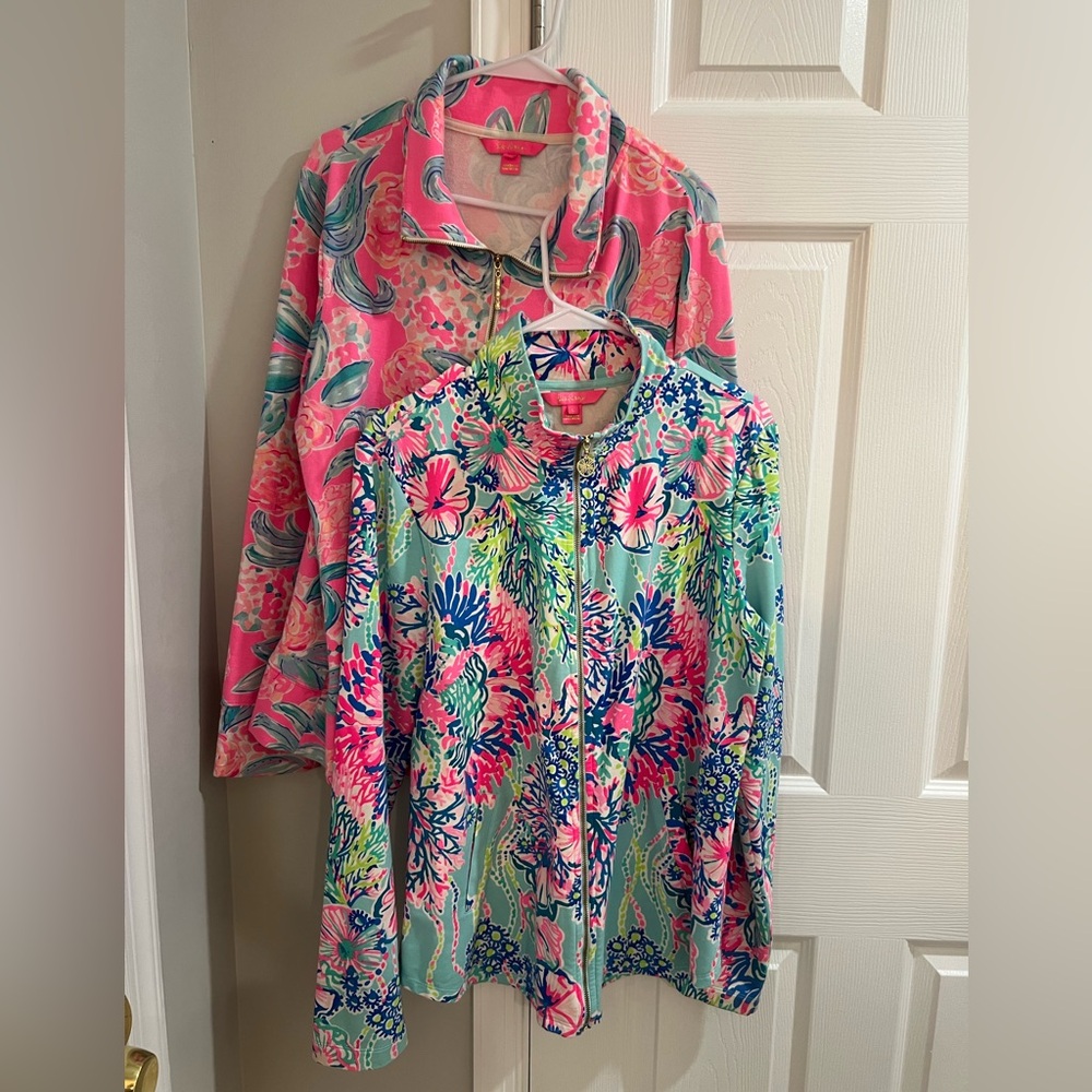 Lilly Pulitzer- TWO Leona Zip Ups- LARGE- EUC only worn a few times